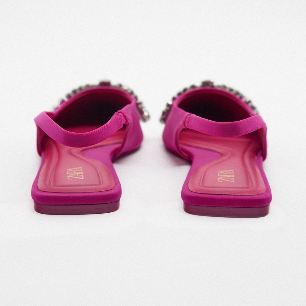 ZARA * Rhinestone EMBELLISHED BOW FLAT MULES Sandals - Picture 5 of 6